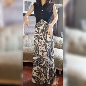 1970s Black and White Paisley Maxi Sleeveless Dress with some SPARKLE!